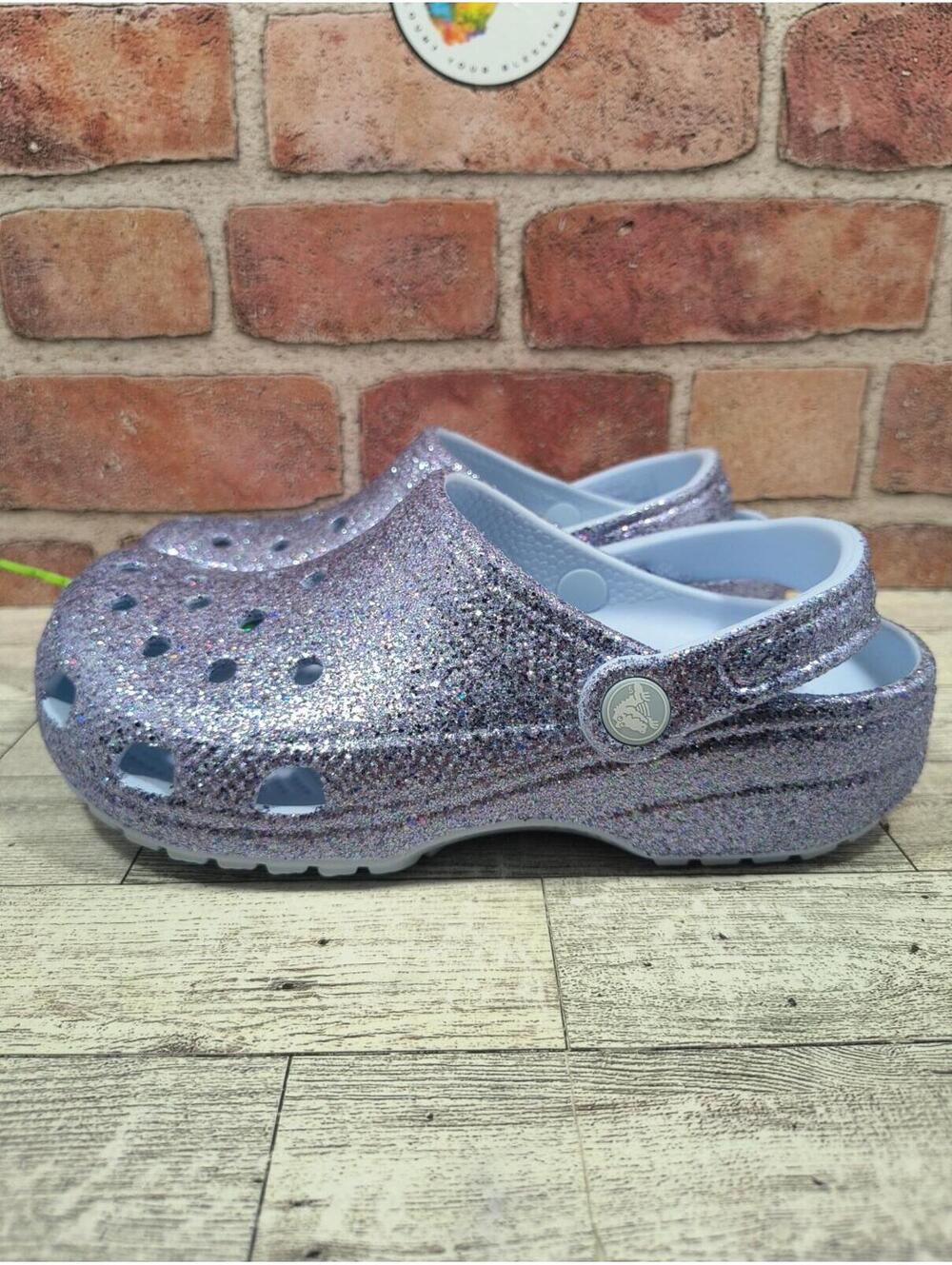 Classic Chunky Glitter Clog Juniors Size J5 Purple Glitter 211939-4WK NWT